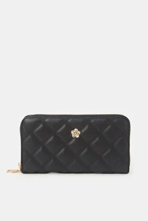 Women Black Quilted Wallet