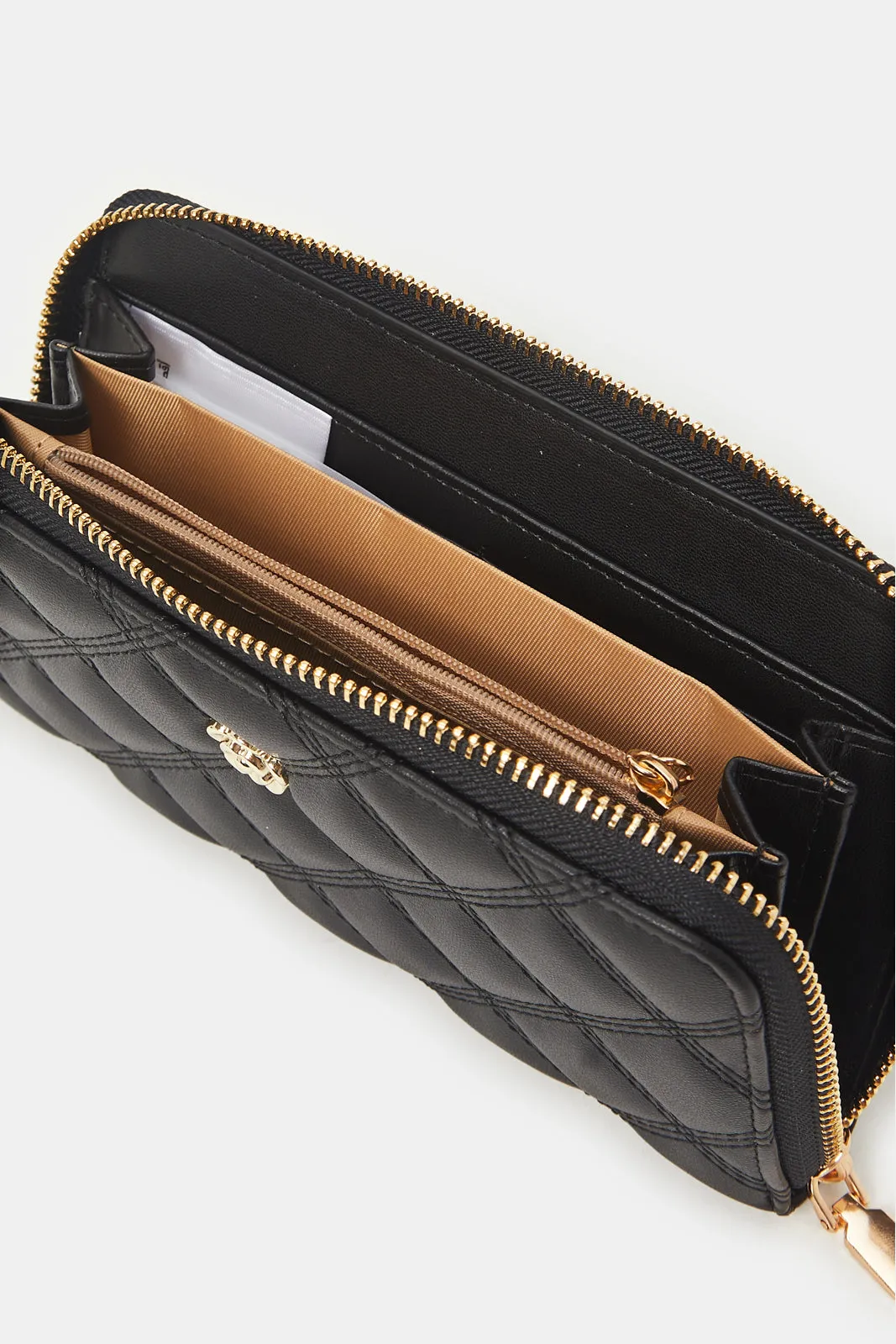 Women Black Quilted Wallet