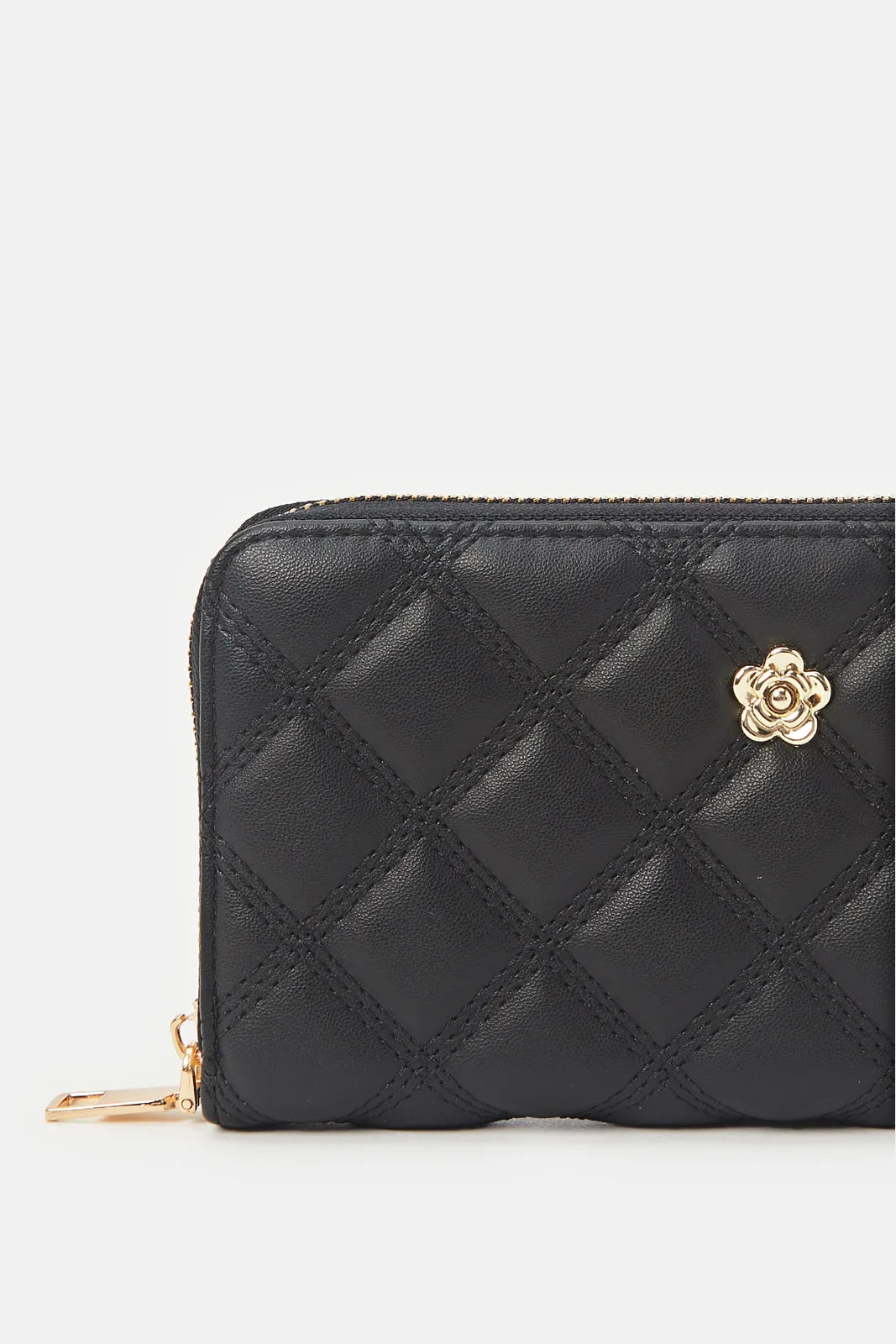 Women Black Quilted Wallet