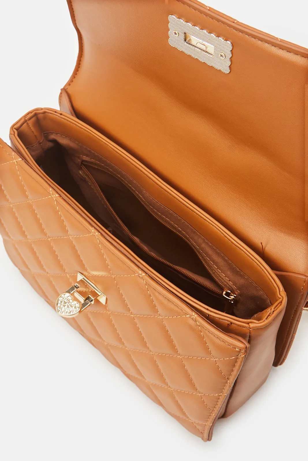 Women Tan Quilted Cross Body Bag