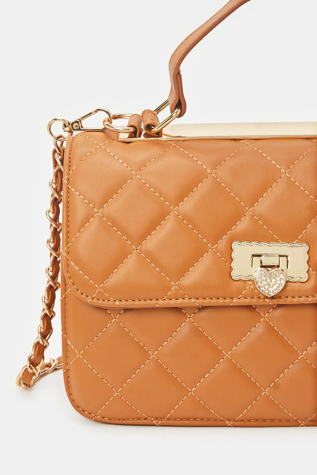 Women Tan Quilted Cross Body Bag