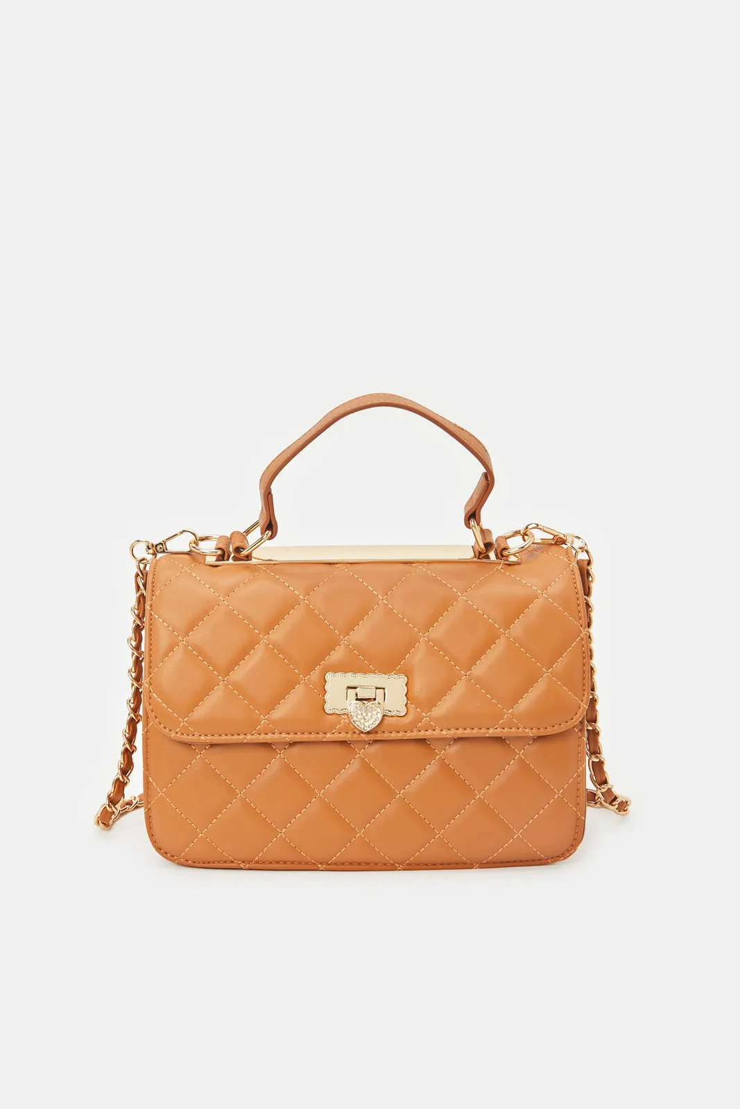 Women Tan Quilted Cross Body Bag