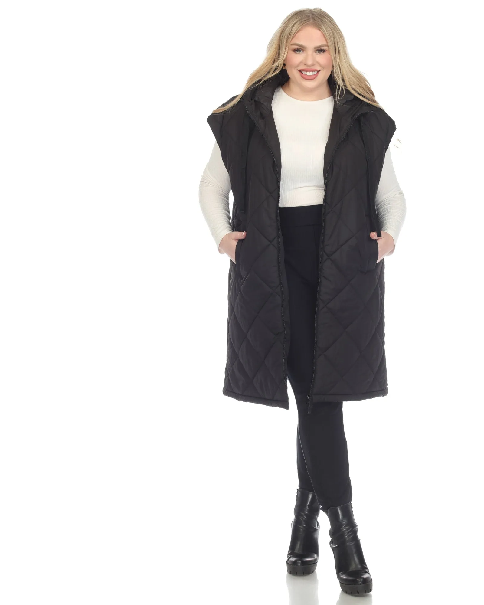 Women's Diamond Quilted Hooded Puffer Vest | Black