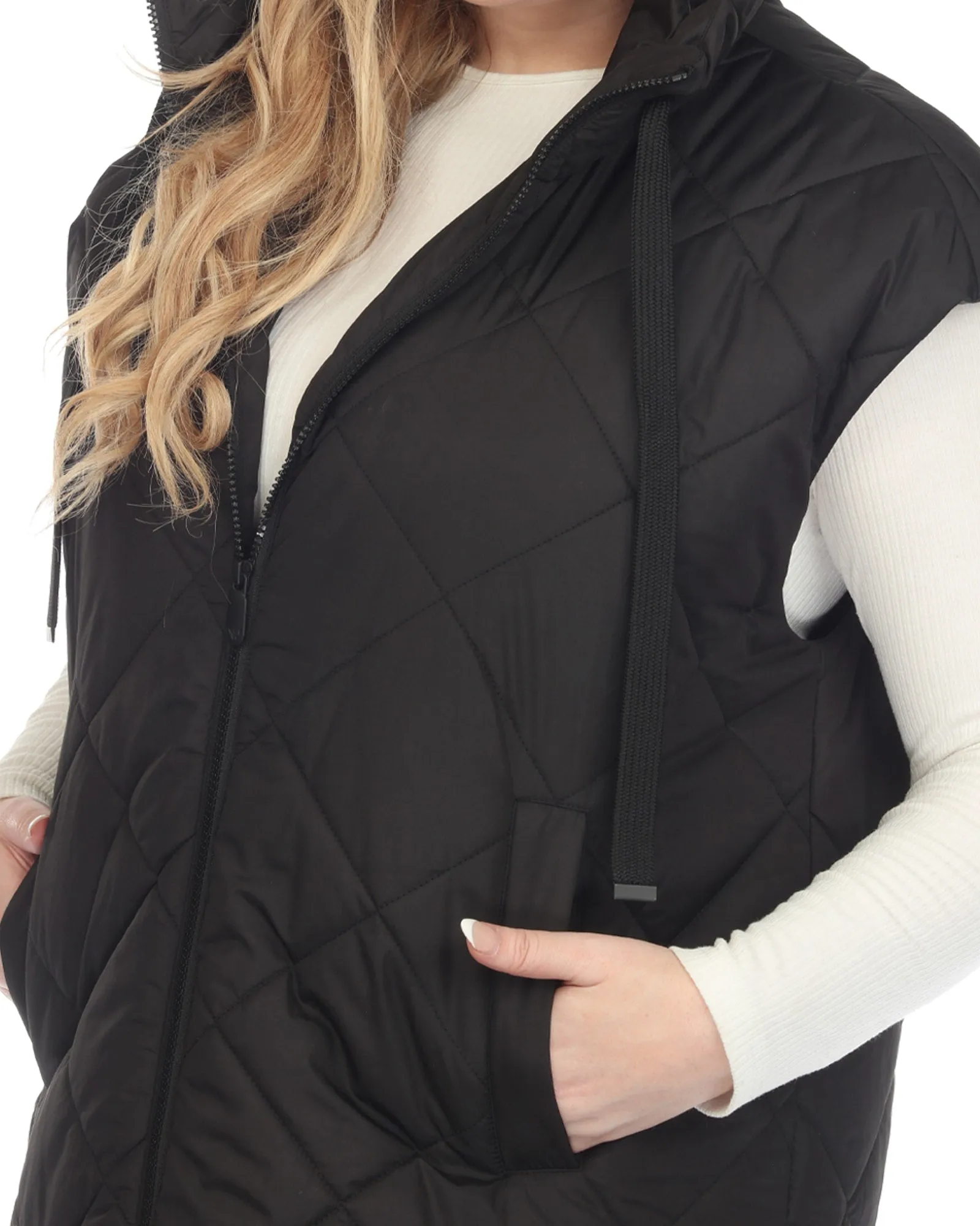 Women's Diamond Quilted Hooded Puffer Vest | Black