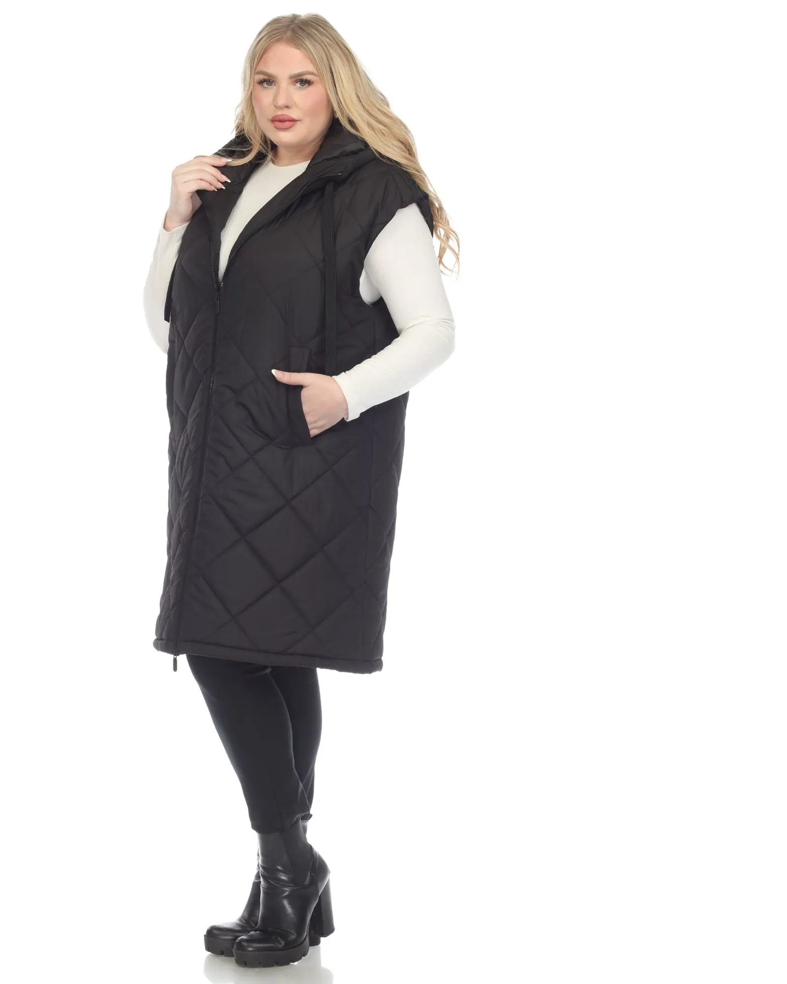 Women's Diamond Quilted Hooded Puffer Vest | Black