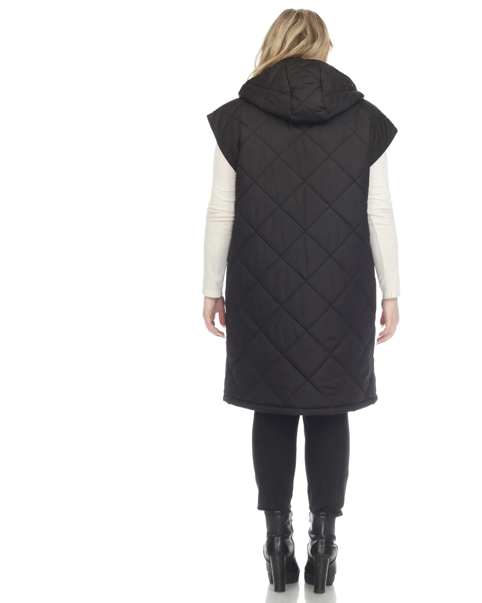 Women's Diamond Quilted Hooded Puffer Vest | Black