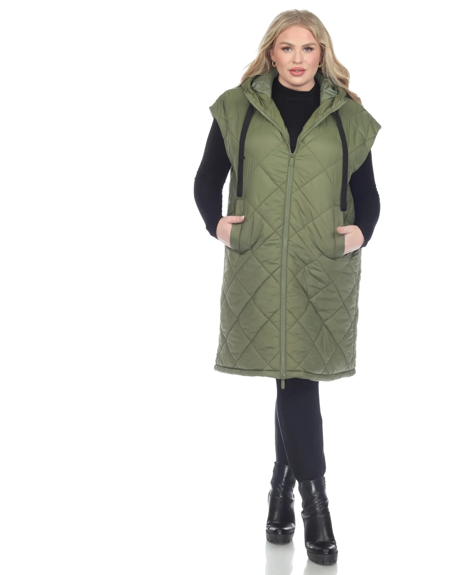 Women's Diamond Quilted Hooded Puffer Vest | Olive