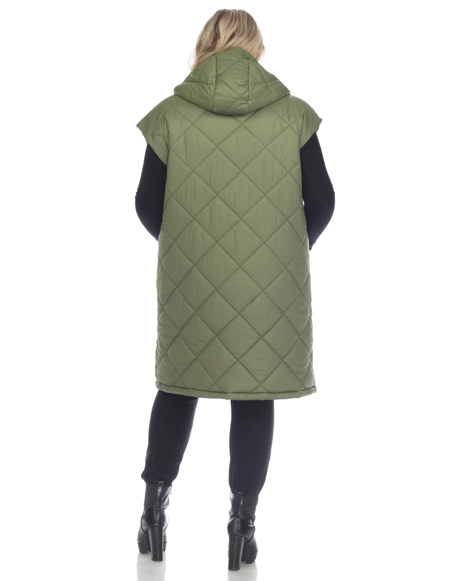 Women's Diamond Quilted Hooded Puffer Vest | Olive