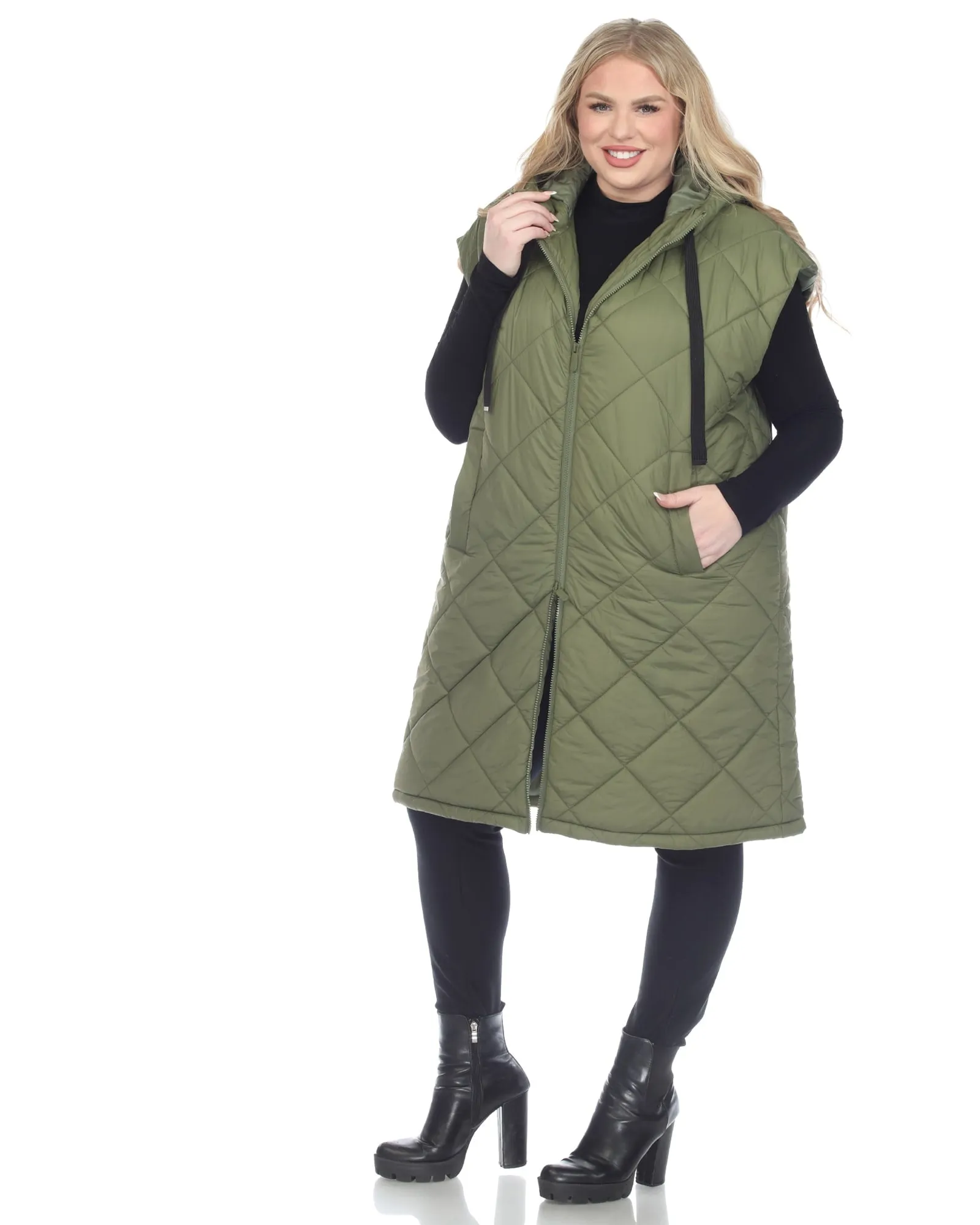 Women's Diamond Quilted Hooded Puffer Vest | Olive